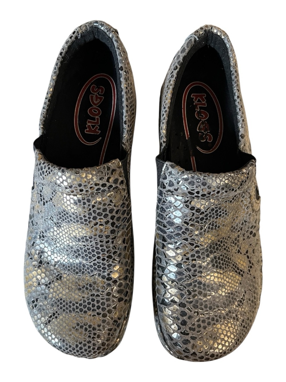 Klogs Metallic Snake-Print Slip-On Clogs Size 6.5 Leather Upper Slip Resistant - Picture 2 of 9